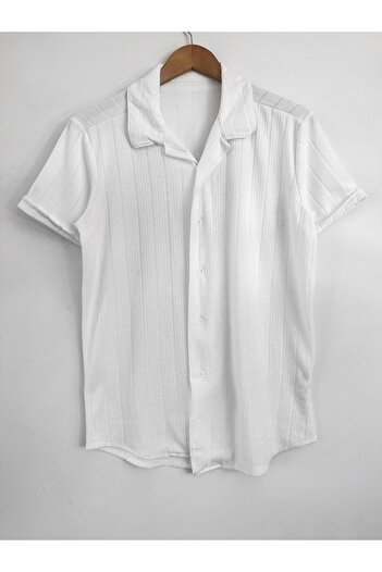HAWKKİNG Men's White Patterned Cotton Summer Short Sleeve Shirt