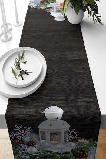 on the clouds New Year's Lantern - Wooden Winter Themed Stain Resistant Living Room Kitchen Table Runner