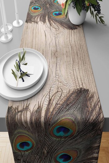 on the clouds Coffee Colored Peacock Pattern - Non-Slip Fabric Living Room Kitchen Table Runner