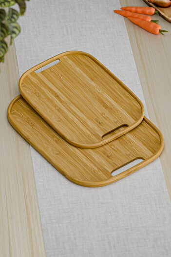 Çavdar Group Bambu 2'li Dikdörtgen Tepsi Seti Servis Tepsisi 2 Adet Bambu Sunum Tepsisi 33x22-40x28