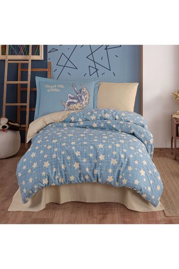 Hobby Poplin Studio Space Blue Single Duvet Cover Set