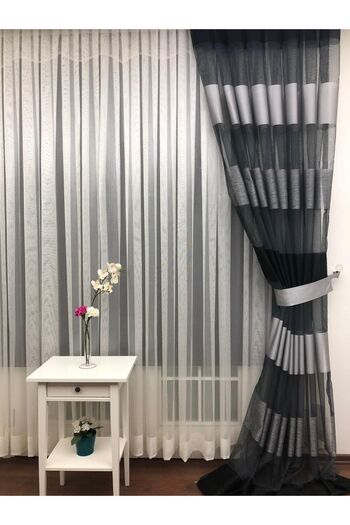 elision home Plain Tulle Curtain - Ecru Color - Skirt Folded, 250x250, Regular Pleat, 1/2.5