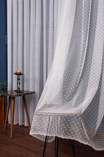 elision home Polka Dot Patterned Knitted Tulle Curtain (1/2 Sparse Pleat) High Gramage