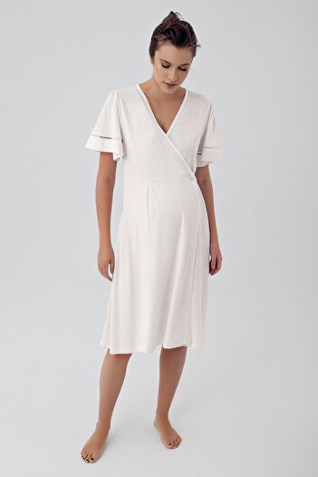 Artış Flexible Viscous Short Sleeve Maternity Dressing Gown and Nightgown Set