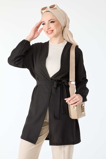 TOFİSA Medium Women's Black Cardigan Plain - 11662