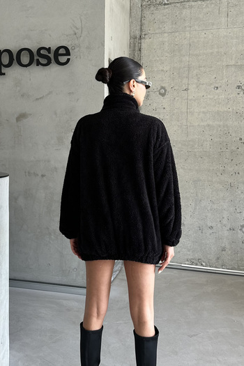 MODAGEN Černý plyšový oversize unisex cardigan na zip