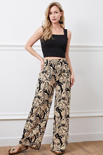Freeista Patterned Black Trousers - Elastic Waist