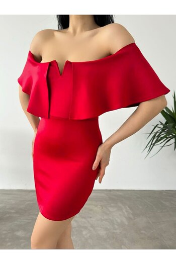 vuvutasarım Women's Layered Collar Lycra Mini Evening Dress 088