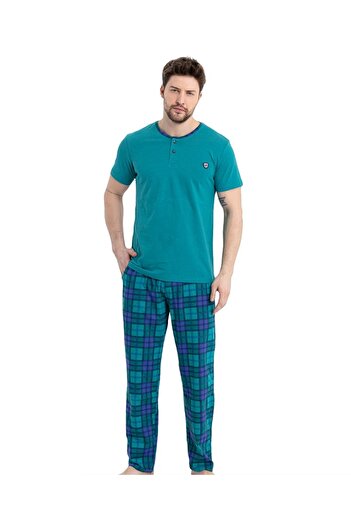 Erse Men's Cotton Short Sleeve Pajama Set - Bottom Plaid 946