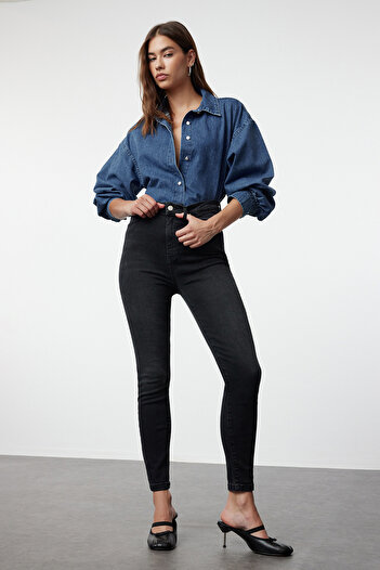 Trendyol Collection Ψηλόμεσο Anthracite Skinny Jeans - TWOAW25JE00000