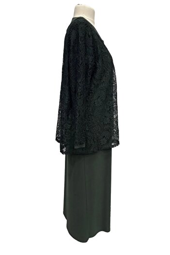 HESNA Plus Size Mother's Evening Dress Set with Green Bunch Jacket
