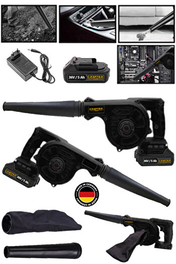 CRAFTERTOOLS Germany 36V 5Ah Hız Ayarlı Tek Akülü Şarjlı Hava Üfleyici Toz Toplayıcı Ve Yaprak Üfleme Makinesi