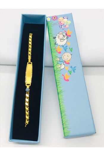 Güler Kuyumculuk Unisex  Bebek Sarı Pullu Bebek Künyesi Altın Bileklik