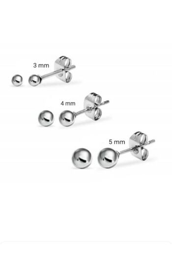 Arescollection Surgical Steel Silver Color Ball Earring