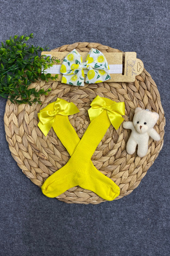 ADABEBEK Knee-Length Lemon Bow Socks Bandana