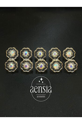 aensia GolD Wrap-arounD Transparent Rhinestone Flower MoDel Plastic Shirt Button - 1.27 Cm, Pack of 10