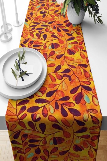 on the clouds Orange Leaf Pattern - Stain Resistant Fabric Runner Living Room Kitchen Table Changed Ranir Models