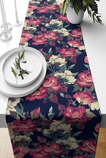 on the clouds Stain Resistant Fabric - Layered Flower Patterned Living Room Kitchen Table Runner