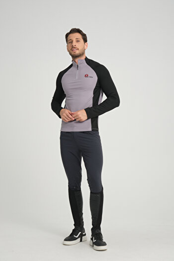 PEUR RIDER SHOP Men's Rider Long Sleeve T-Shirt with Black Sleeve Gray Garnish Zipper