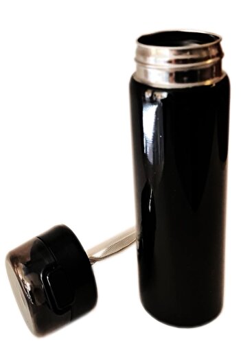 Calke Steel Flask Stainless, Odor-Free, BPA Free, Black with Straw