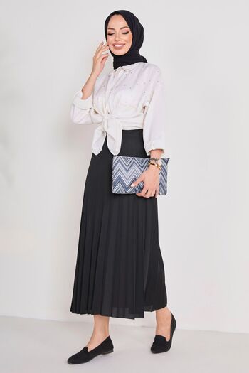 TOFİSA 23035-BLACK Pleated Skirt