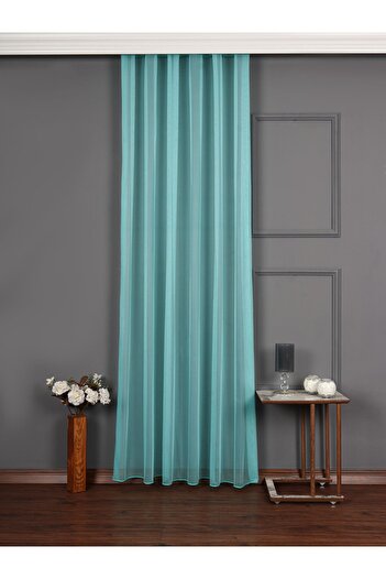 elision home Turquoise Color Gray Tulle Background Curtain Extrafor Drawstring