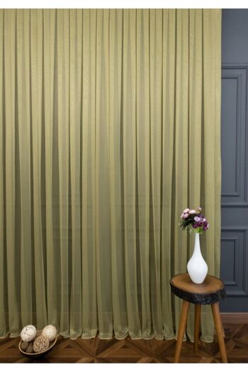 elision home Khaki Green Grek Tulle Curtain Honeycomb Floor 300x260cm 1x2 Sparse Pleat Elısıon00101