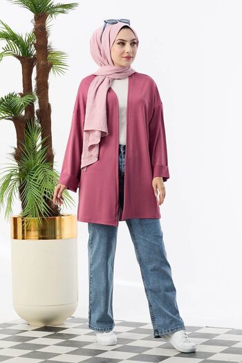 TOFİSA Pink Plain Medium Women's Cardigan - 11000