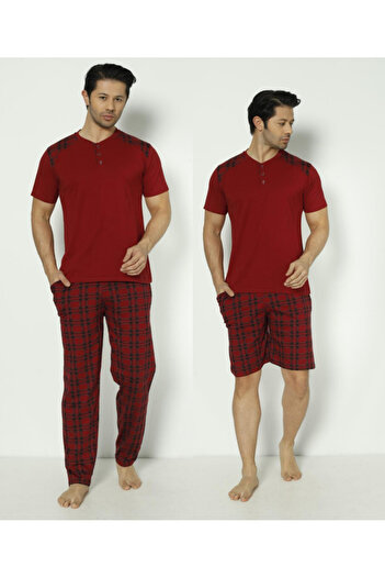 makkash Red Men's Pajama Set 3 Pieces - Groom Dowry Set