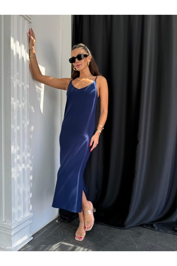 Elif Özbey Butik Βασικό φόρεμα Navy Blue - Κρεμάστρες με σχοινί και σκισίματα