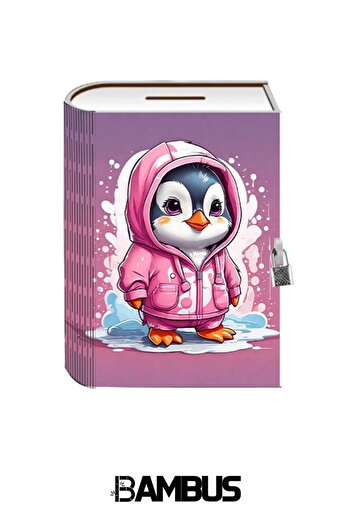 Bambus Home Pink Pandastic - Wooden Printed Decorative Storage Box with Lock and Piggy Bank