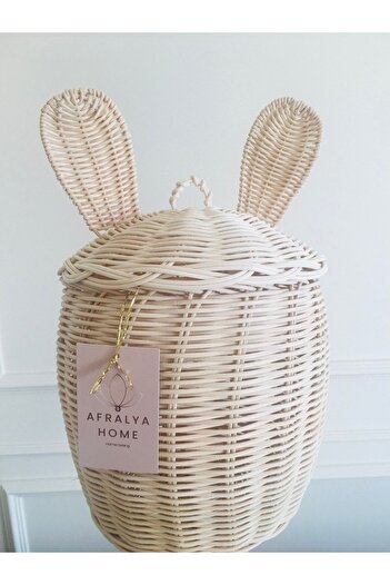 afralya home Tavşan Kulaklı Sepet, Rattan Düzenleyici, Çocuk Odası Dekorasyon 35 Cm