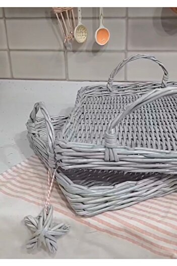 afralya home Rattan Tray, Decorative Basket, Promise, April Tray 30x40 Cm