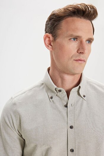 ALTINYILDIZ CLASSICS Ανδρικό Χακί Slim Fit Slim Fit Collar Cotton Oxford πουκάμισο