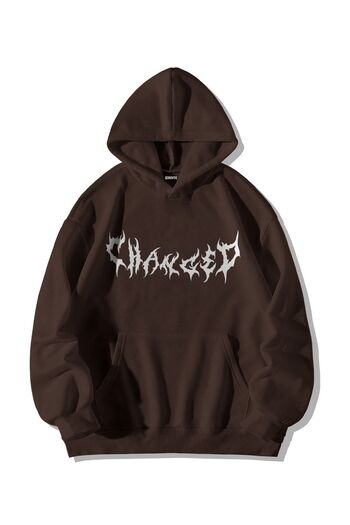 Stadium Unisex Καφέ Oversize Hooded Kangaroo Pocket Never Lie Φούτερ με στάμπα με κουκούλα