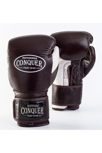 Conquer Pro Fight Premium Leather Boxing - Brown Gloves, Leather Brown Edition