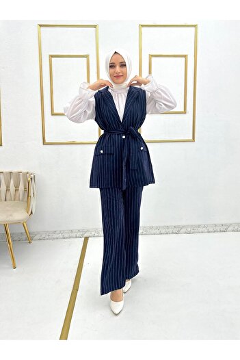 Moda Krash Poliviscon Striped Vest Suit