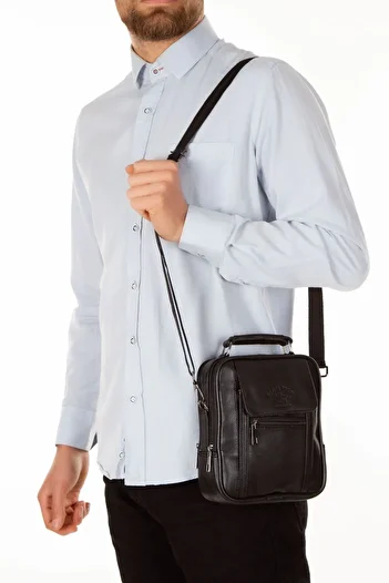 Newish Large Black Genuine Leather Hand and Shoulder Bag with Steel Case and Phone Compartment