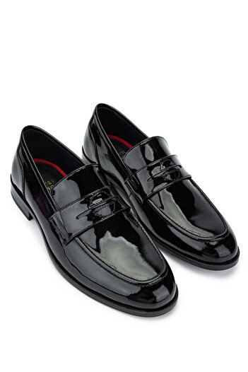 Tamer Tanca Genuine Leather Black Patent Leather Moccasin - Men's Shoes