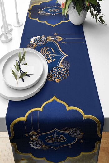 on the clouds Ramadan Themed Dark Blue Stain Resistant Fabric - Living Room Kitchen Table Runner