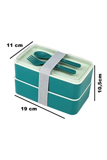 Calke Green Feeding Bowl - 2-Layer Food Storage with Adjustable Fork and Spoon