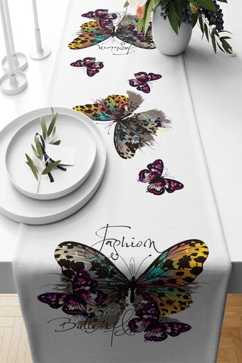 on the clouds Butterfly Patterned White Runner - Floor, Stain Resistant Fabric, Living Room, Kitchen Table