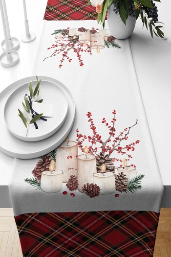 on the clouds New Year's Plaid Cone - Stain Resistant Fabric Living Room Kitchen Table Runner