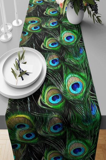 on the clouds Peacock Patterned - Stain Resistant Fabric Living Room Kitchen Table Runner