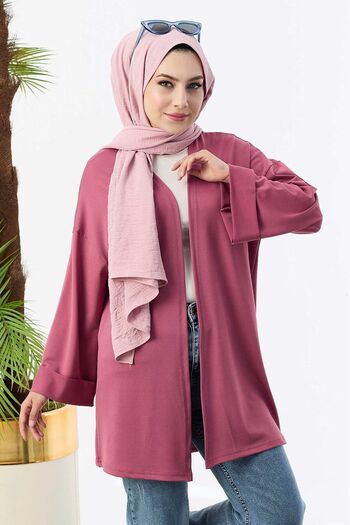 TOFİSA Pink Plain Medium Women's Cardigan - 11000