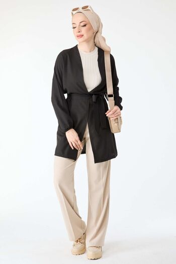 TOFİSA Medium Women's Black Cardigan Plain - 11662
