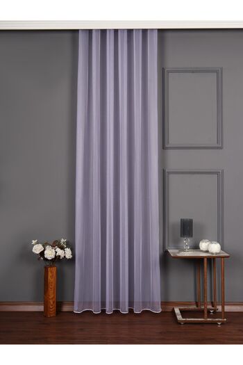 elision home Lilac Color Gray Tulle Background Curtain Extraphore Drawstring (Lace-up)