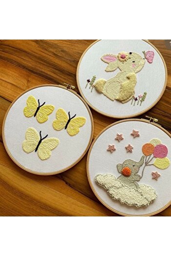 afralya home Bebek Hediyelik Kapı Süsü 3'lü Takım /çocuk Odası Isimli Kapı Süsü/ Punch Nakış Işlemesi