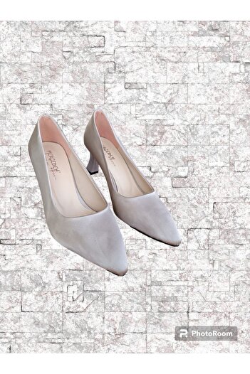 İpek women's stone color satin 6 cm heel sitiletto heels