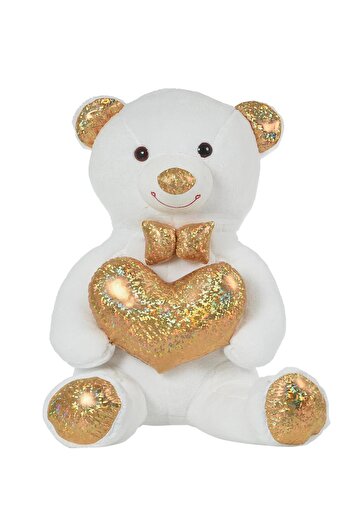 Sole 140 Cm Plush Bear with Gold Bow Tie - Heart Holding, Special Series Gift for Lover